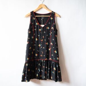 Idano Paris Silk Jacotte Button Front Drop Waist Mini Dress